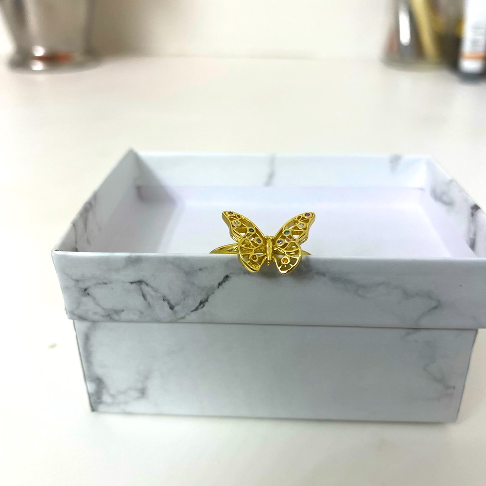 14k plated butterfly adjustable ring